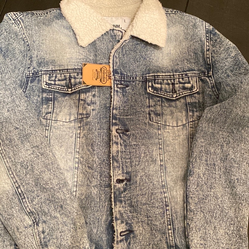 DNM collection, acid blue denim with faux Sherpa inside, size L, NWT